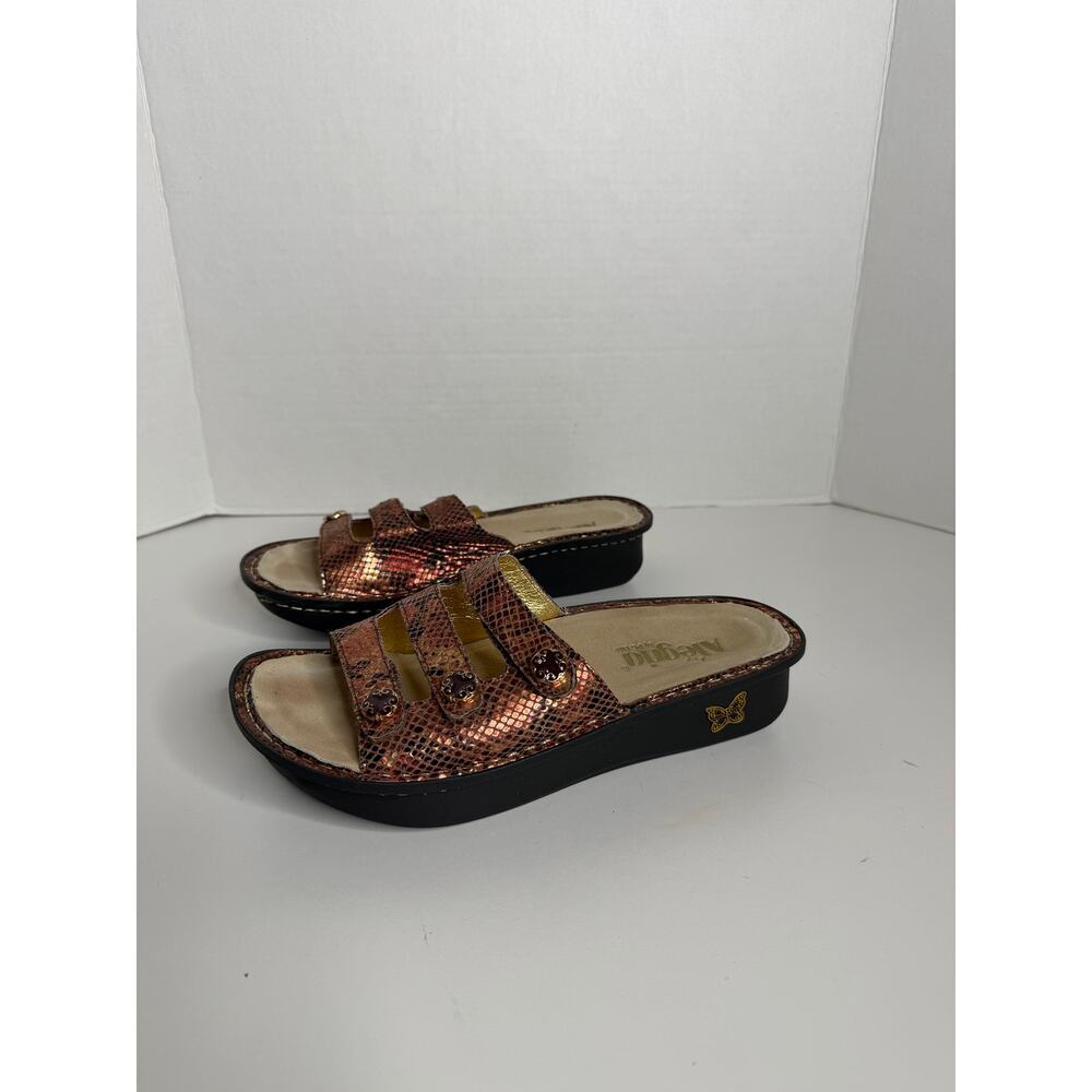 Alegria Fiona triple-strap slide sandals in copper leather Size 38 US 7.5